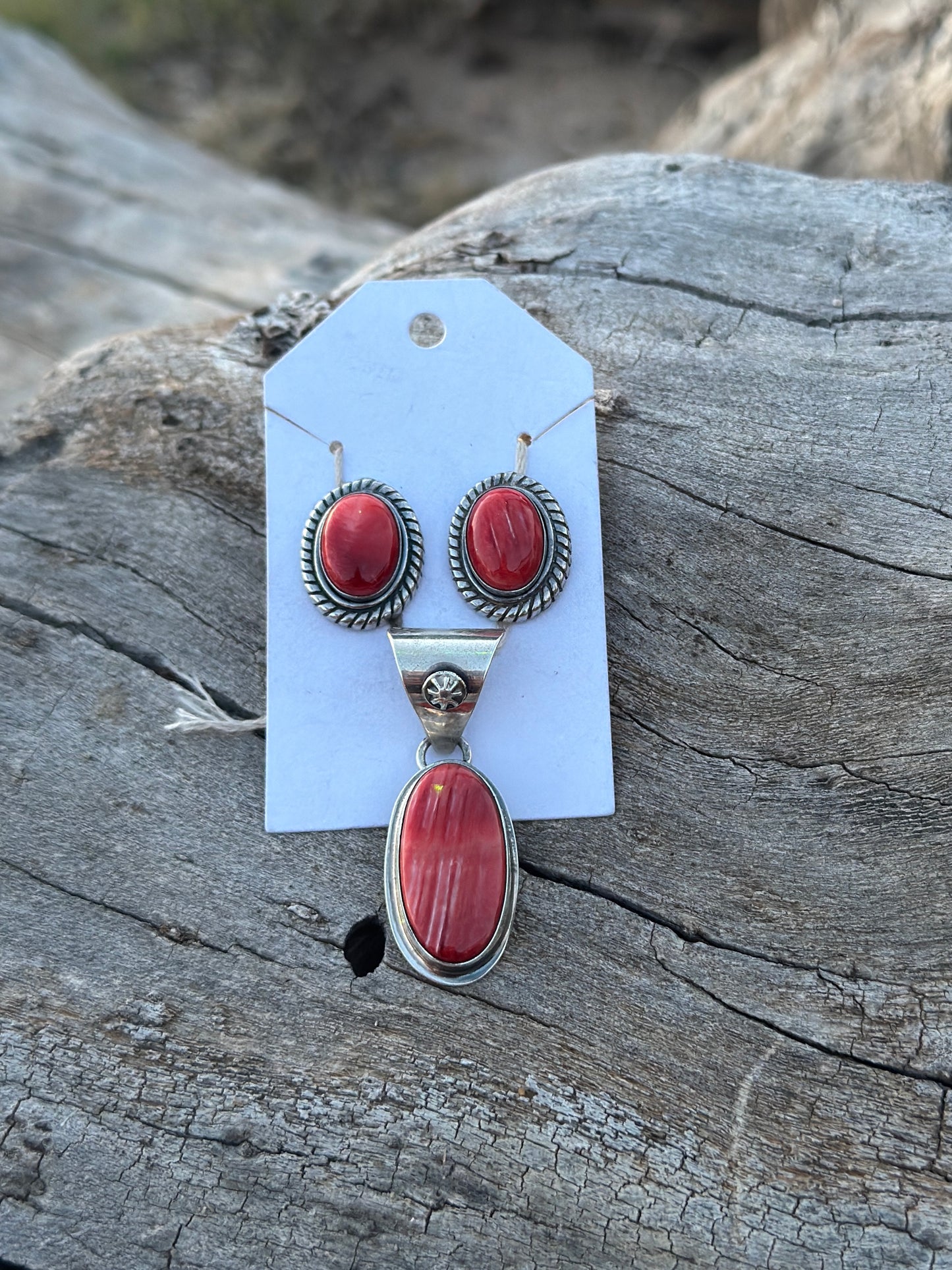 Orange Spiny Earrings and Pendant Set