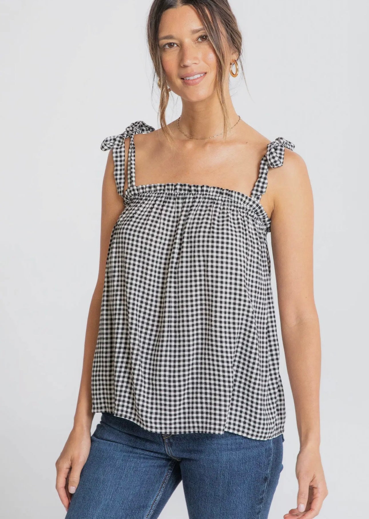 Gingham Tie Shoulder Tank