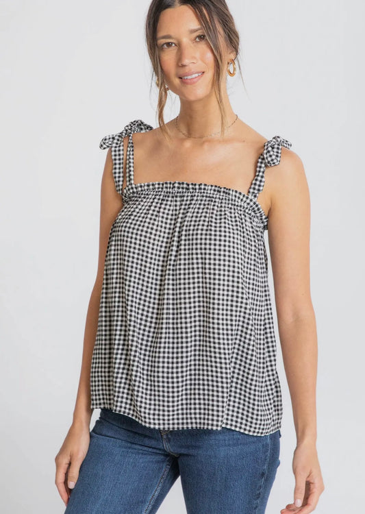 Gingham Tie Shoulder Tank