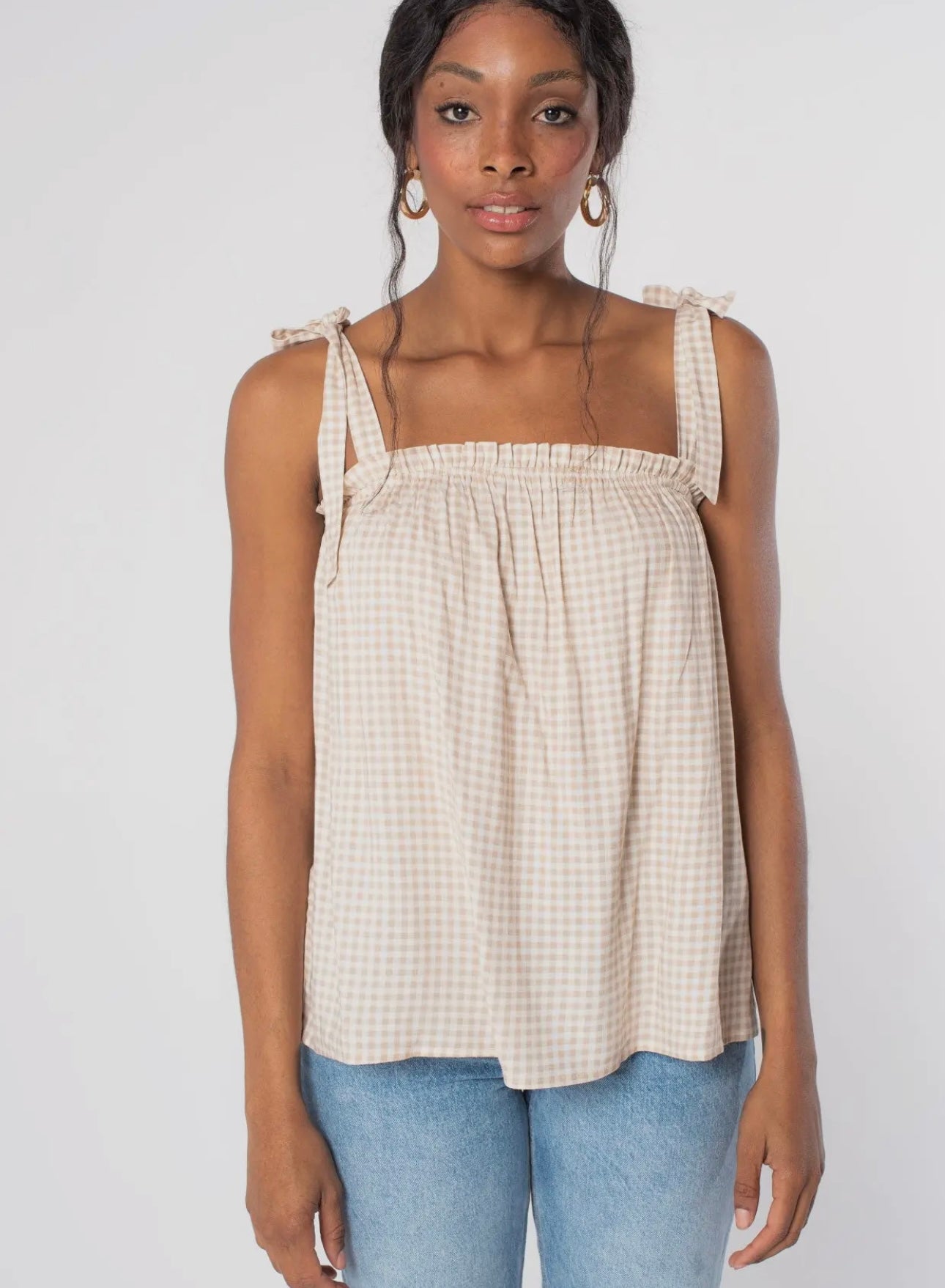 Gingham Tie Shoulder Tank