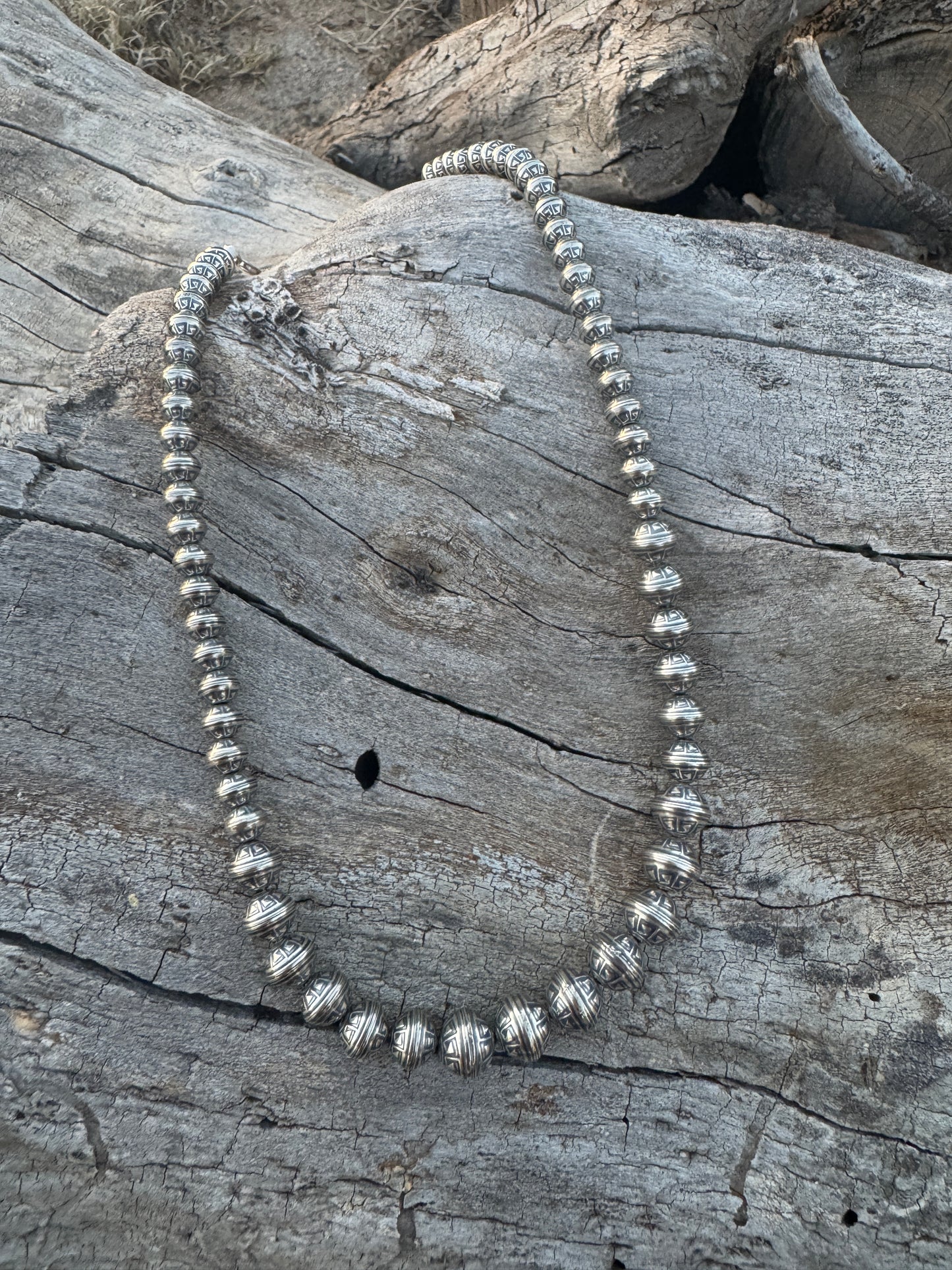 20” Stamped Sterling Silver Bead Necklace